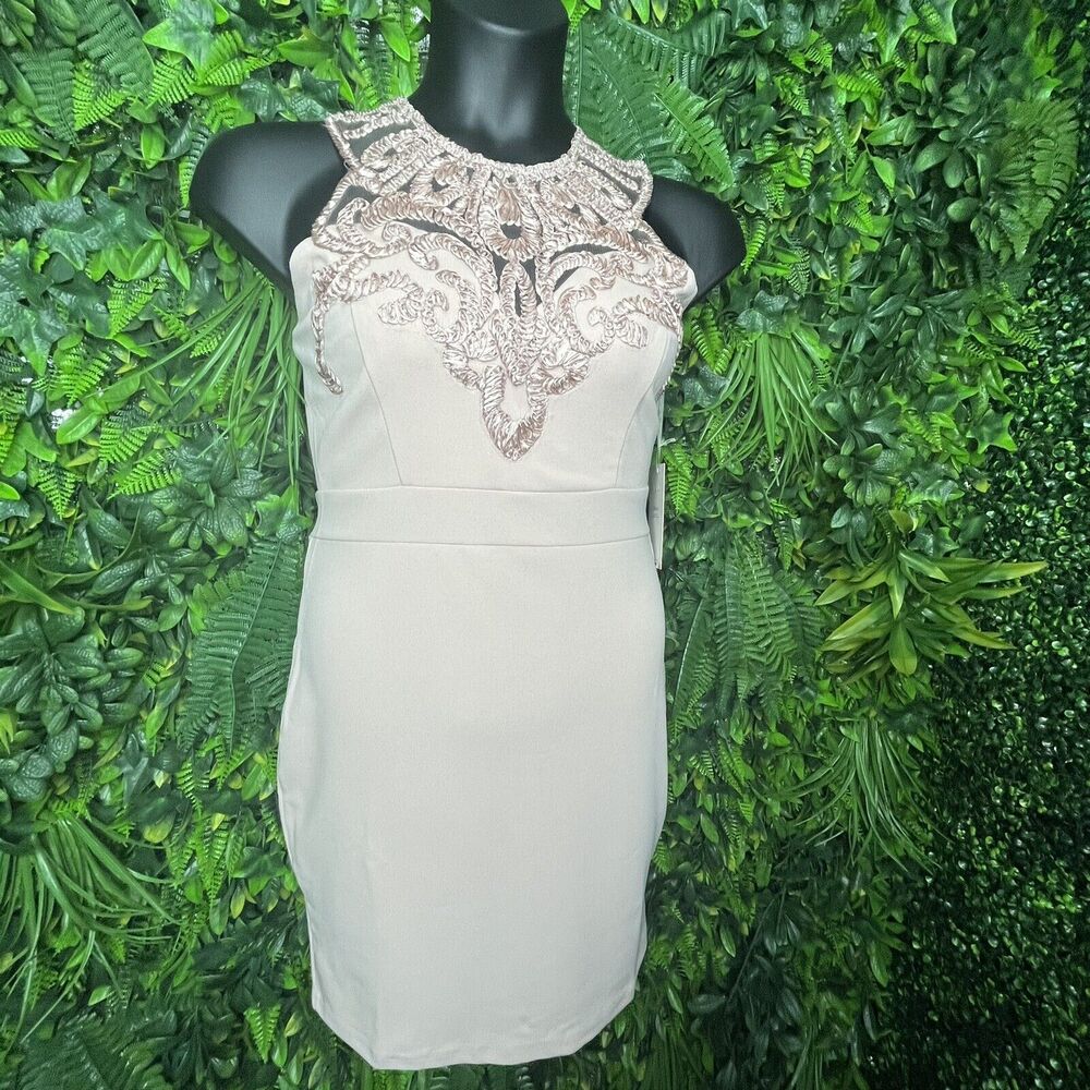 Blashe Dress Women Large Dusty Pink Embroidery High Necklineβ Short Sheath 0302